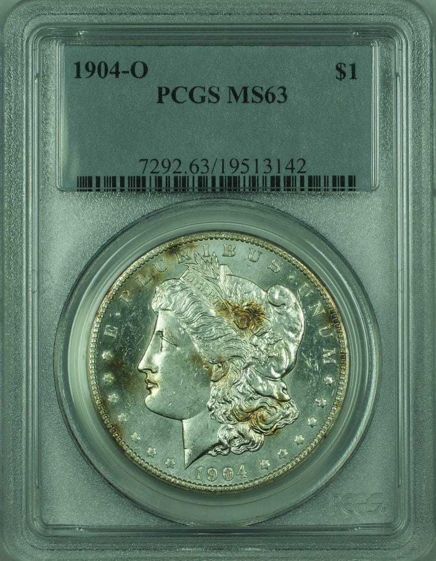 PCGS MS-63 1904-O Morgan Silver Dollar $1 Proof-Like: PCGS MS-63 1904-O Morgan Silver Dollar $1 Proof-Like This 1904-O Morgan Silver Dollar features a denomination of $1 and was minted in New Orleans. Certified by PCGS with a grade of MS-63, this uncircu