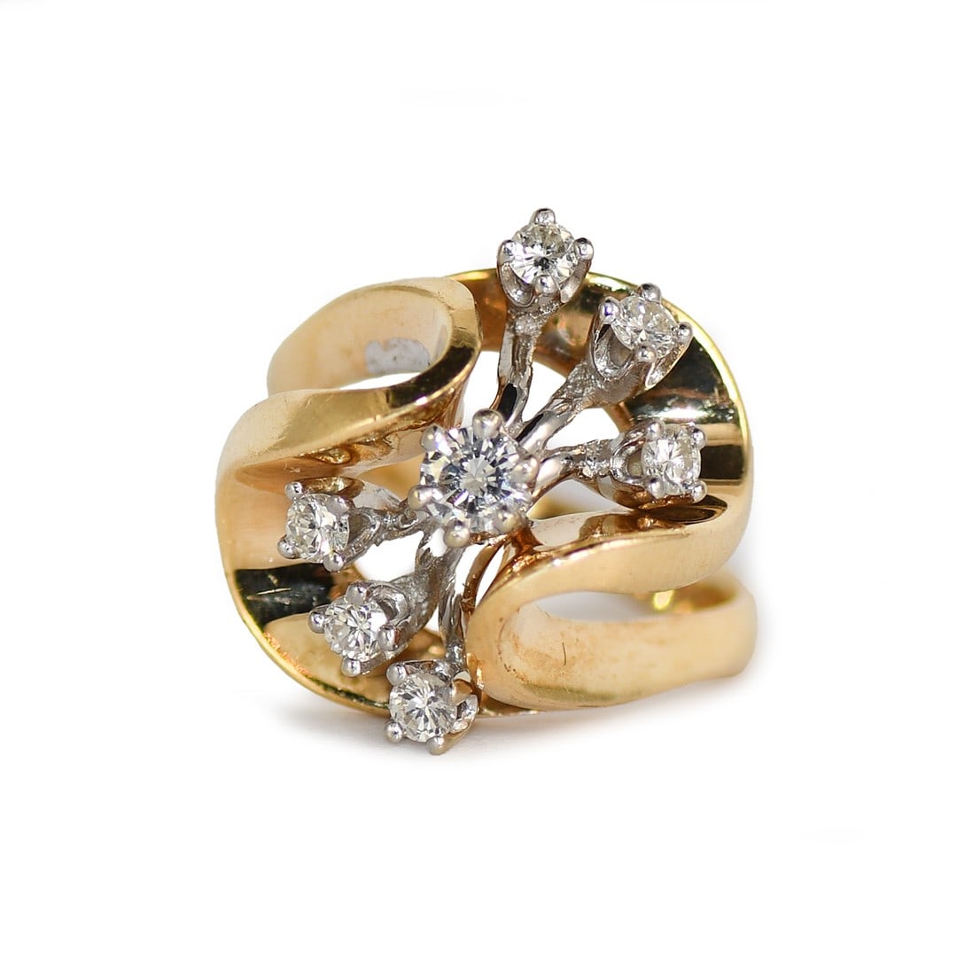 Diamond Cluster Cocktail Ring in 14k Yellow Gold 7.5gr (1 of 7)