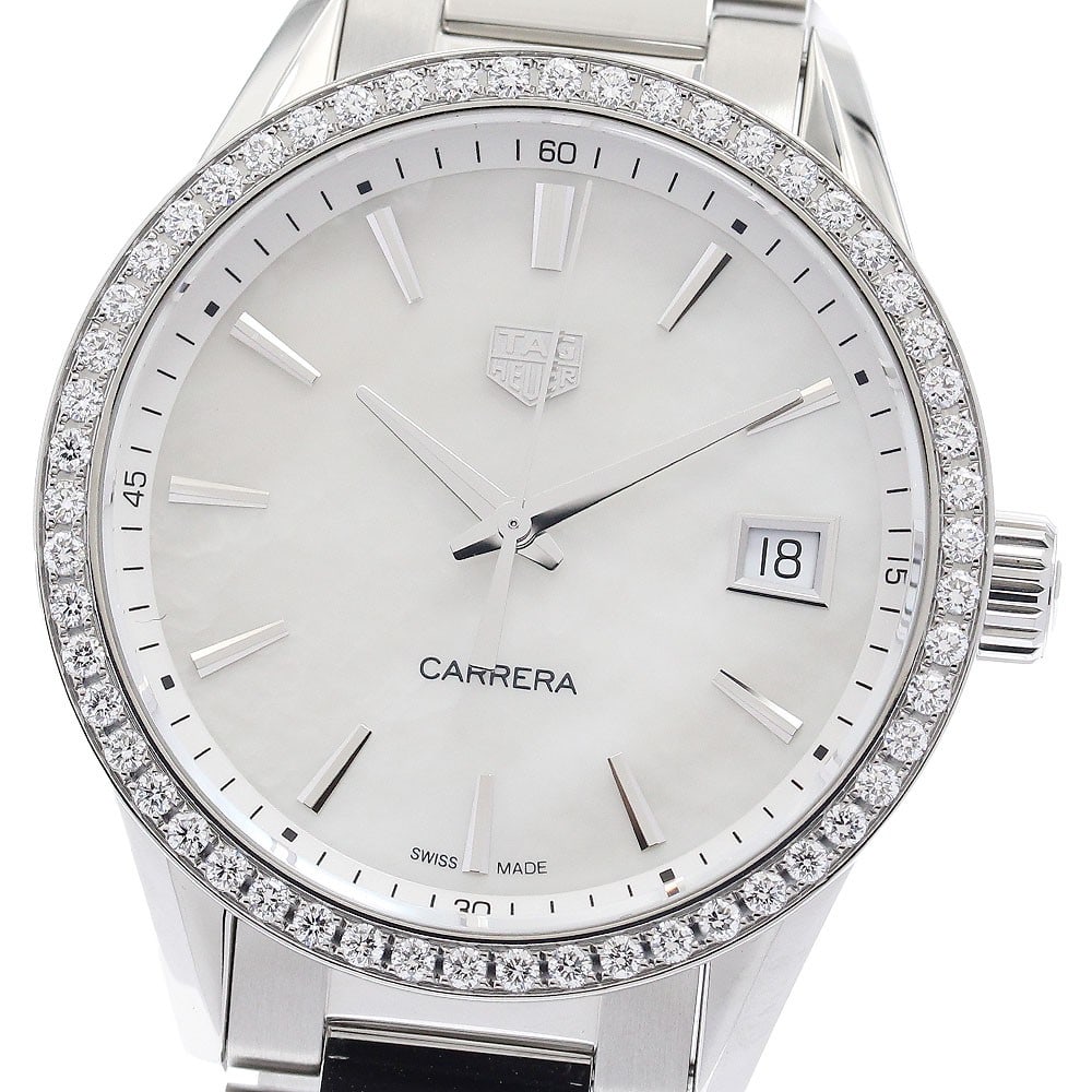 TAG Heuer Carrera Quartz Wristwatch WBK1316.BA0652 Diamond Bezel Date 36mm: TAG Heuer Carrera Quartz Wristwatch WBK1316.BA0652 Diamond Bezel Date 36mm TAG Heuer Carrera quartz wristwatch with a diamond bezel and date display. This unisex model features a stainless steel case 