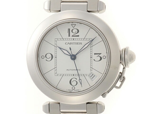Cartier Pasha C W31074M7 automatic unisex steel watch white Arabic dial: Cartier Pasha C W31074M7 automatic unisex steel watch white Arabic dial Cartier Pasha C unisex wristwatch with automatic movement and a white Arabic dial. This stainless steel watch features an analog