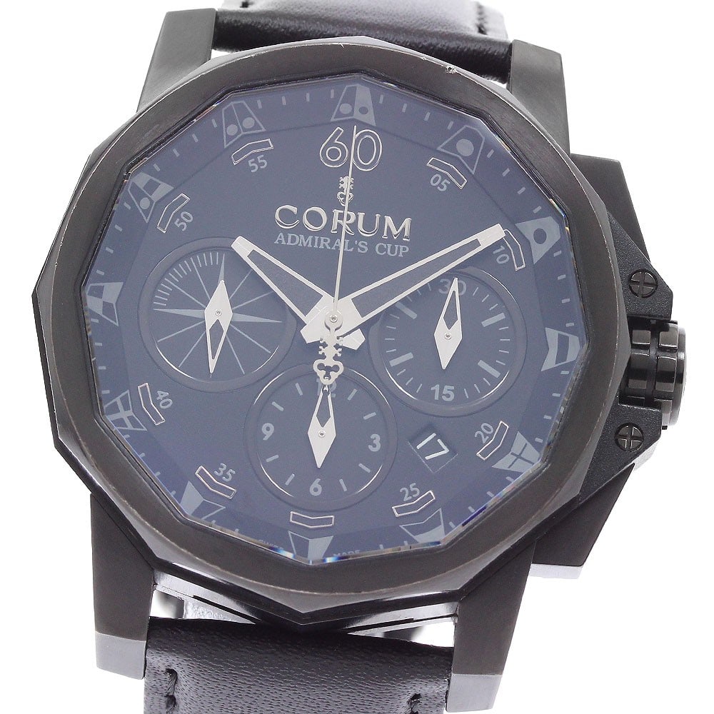 CORUM Admiral's Cup 01.0007 automatic chronograph men's wristwatch: CORUM Admiral's Cup 01.0007 automatic chronograph men's wristwatch CORUM Admiral's Cup chronograph wristwatch with automatic movement and a black dial. This men's watch features a stainless steel case