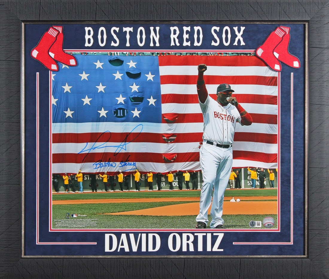 Framed 16x20 Horizontal Photo Signed by David Ortiz Boston Strong BAS (1 of 2)
