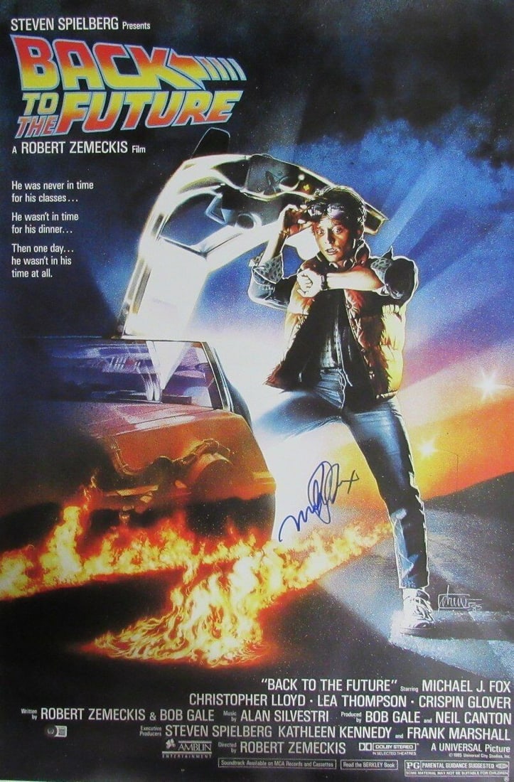Michael J Fox Back to the Future Autographed Poster 24x36 Beckett Certified: Michael J Fox Back to the Future Autographed Poster 24x36 Beckett Certified This is an original 24 inch x 36 inch poster of Michael J. Fox from "Back to the Future," hand-signed by the actor himself. 