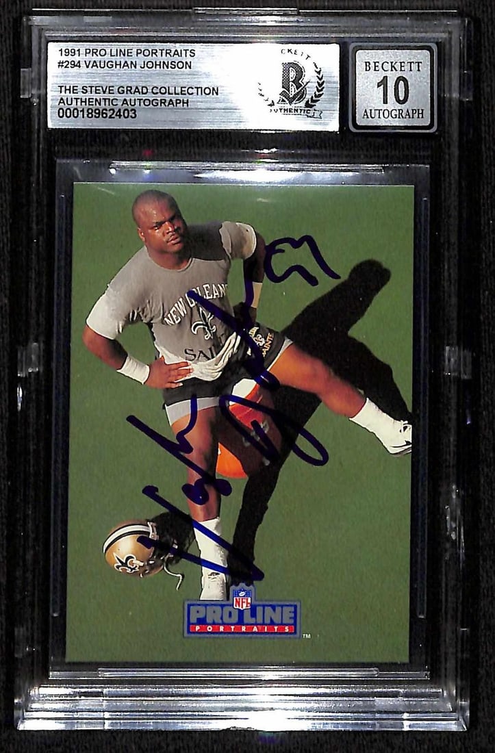 Beckett 10 autographed 1991 Pro Line Portraits Vaughan Johnson Saints card (1 of 1)