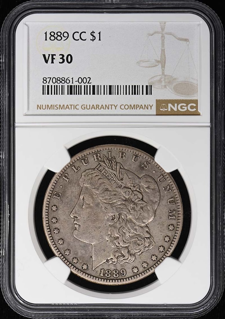 NGC VF30 1889 Carson City Morgan Silver Dollar: NGC VF30 1889 Carson City Morgan Silver Dollar 1889-CC Morgan Dollar graded VF30 by NGC. This circulated United States coin is a Morgan Dollar with Carson City mint attribution and comes pre-owned. Sp