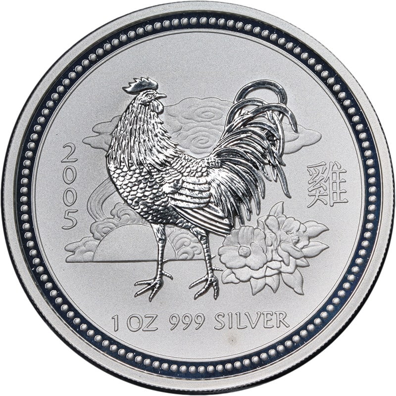 Australian Lunar Series I Rooster 2005 1 oz Silver $1 Coin (1 of 2)