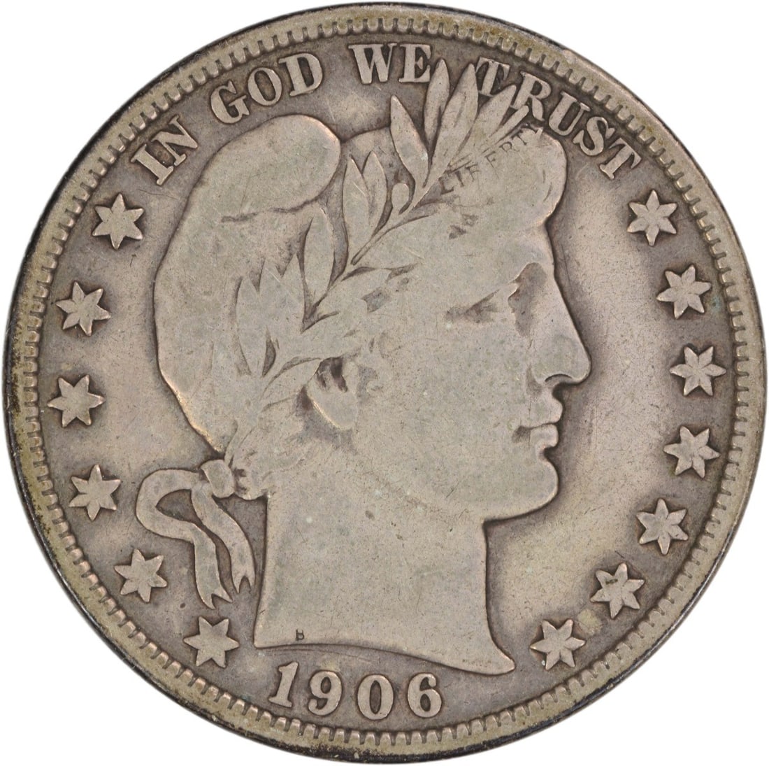 1906 D 50C Barber Half Dollar Silver F Uncertified: 1906 D 50C Barber Half Dollar Silver F Uncertified 1906-D Barber half dollar coin from the United States. This pre-owned, circulated example is composed of silver and is listed in Fine grade. It is un