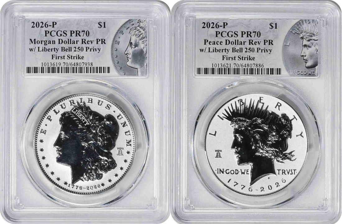 PCGS PR70 FS 2026 P Reverse Proof Morgan Peace Silver Dollar Set (1 of 2)