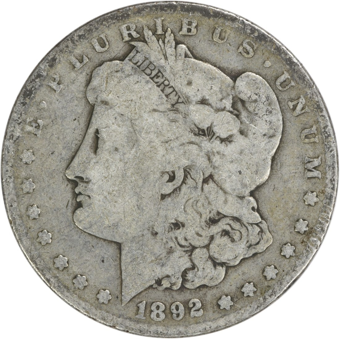 1892-S Morgan Silver Dollar 90% Silver Uncertified Coin: 1892-S Morgan Silver Dollar 90% Silver Uncertified Coin Presenting the 1892-S Morgan Silver Dollar, a classic piece of American numismatics. This coin features a composition of 90% silver and 10% copp