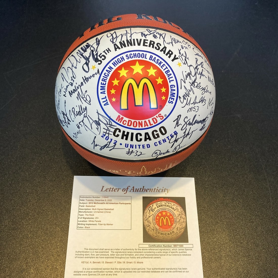 2012 McDonald's All American Signed Basketball JSA COA: 2012 McDonald's All American Signed Basketball JSA COA Celebrate a historic basketball event with this original 2012 McDonald's All American High School All Star Game signed basketball. Authenticated 