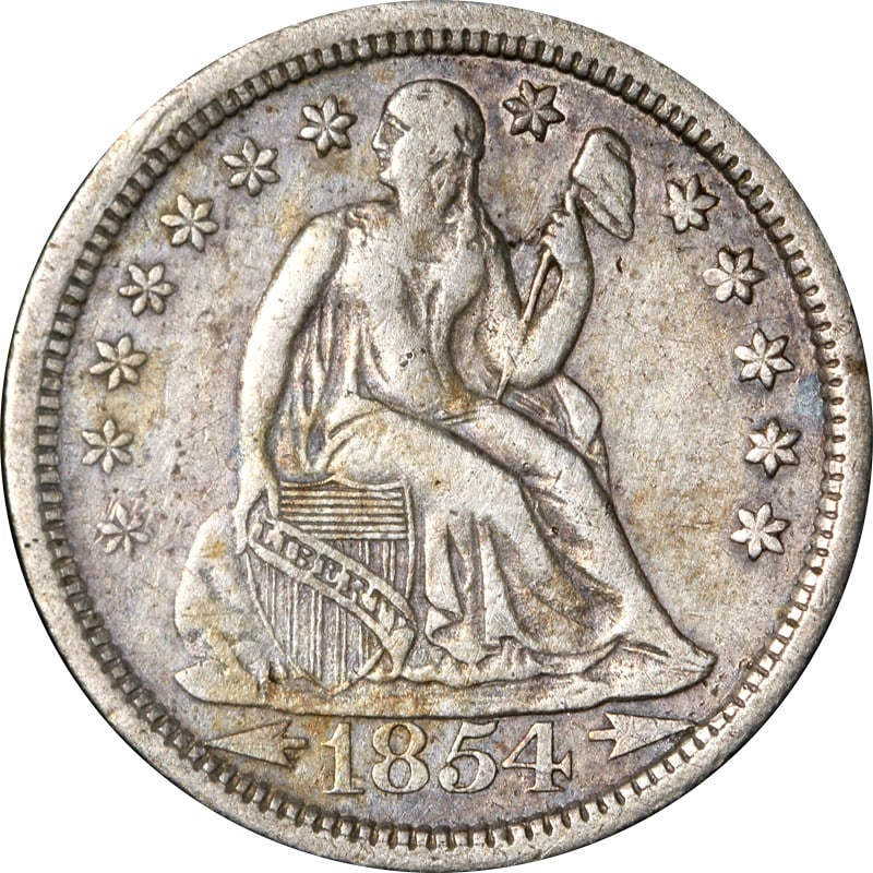 1854 O Mint Seated Liberty Silver Dime US Coin (1 of 2)