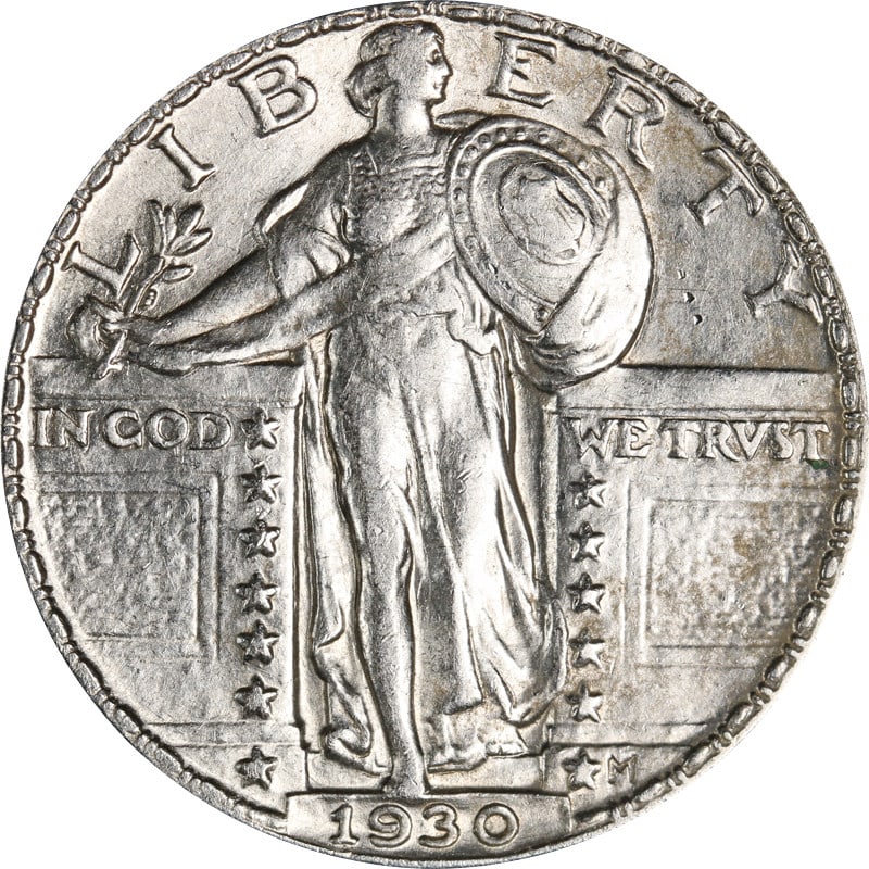 1930 Philadelphia Standing Liberty Silver Quarter Coin: 1930 Philadelphia Standing Liberty Silver Quarter Coin 1930-P Standing Liberty Quarter from the United States. This pre-owned coin is composed of 90% silver and is listed in circulated, uncertified co