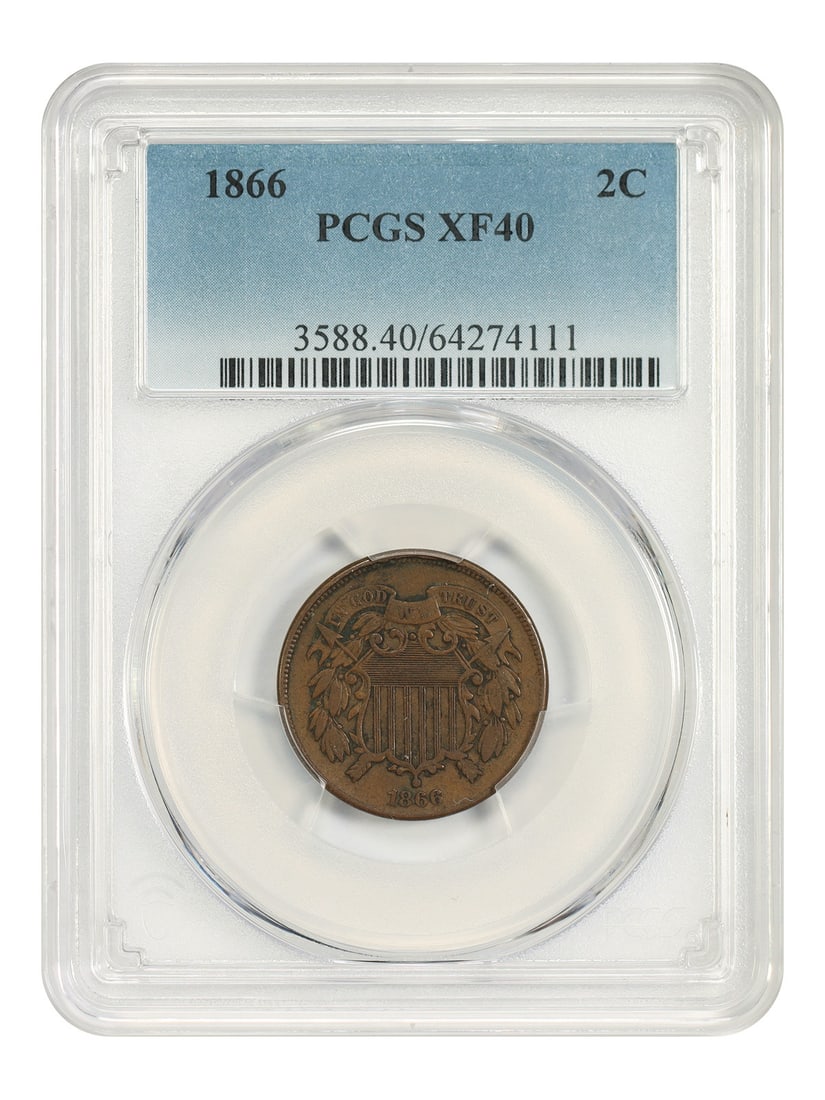 1866 Two Cent Coin PCGS XF40 BN Philadelphia Issue (1 of 4)