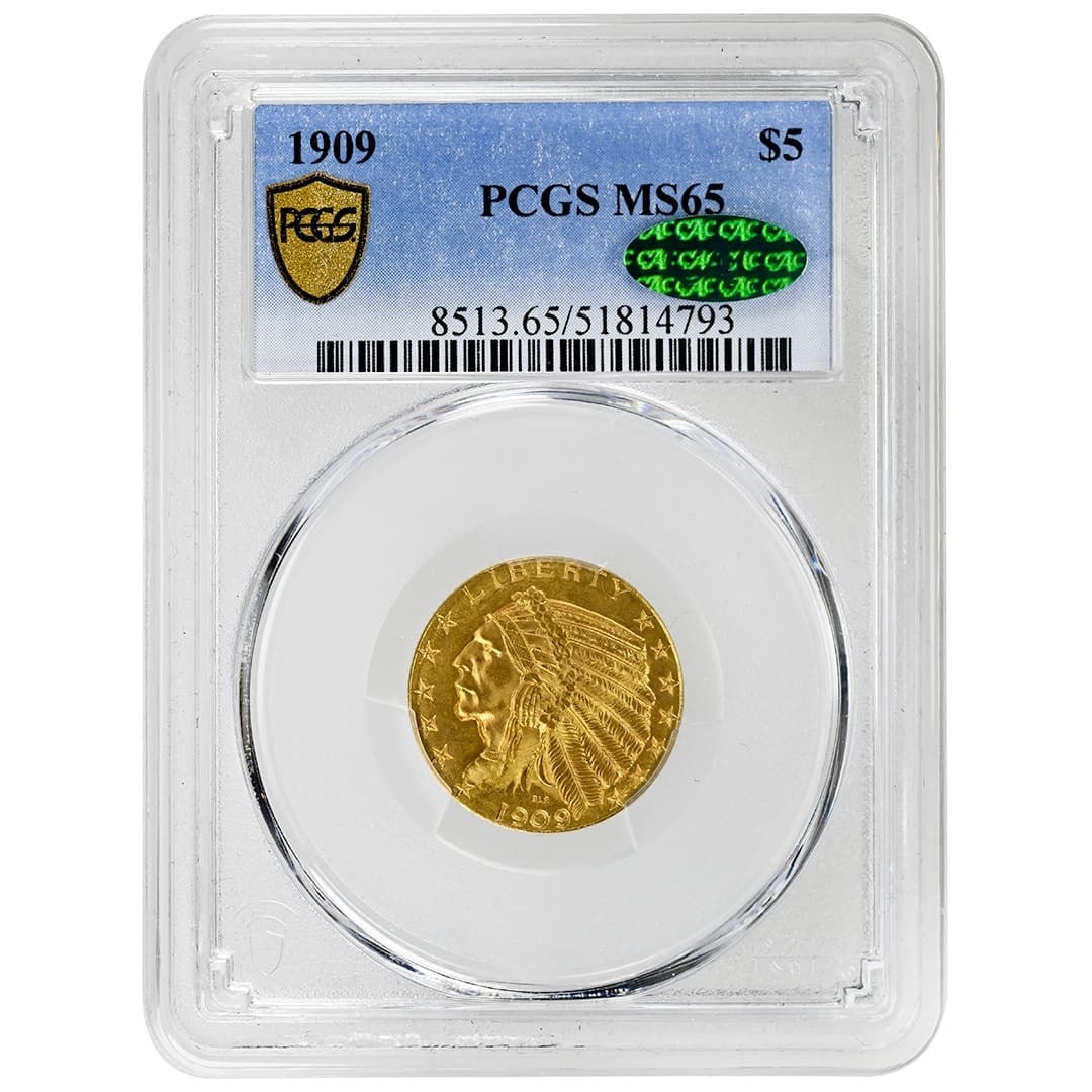 1909 $5 Indian Head Gold Coin PCGS MS65 CAC Certified (1 of 4)