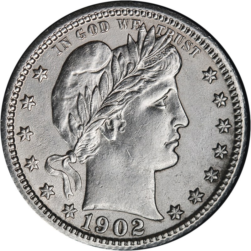 1902 P Barber silver quarter dollar AU BU details: 1902 P Barber silver quarter dollar AU BU details 1902-P Barber Quarter with AU/BU Details. This pre-owned silver coin is uncertified and circulated, offering great eye appeal, fantastic luster, and a