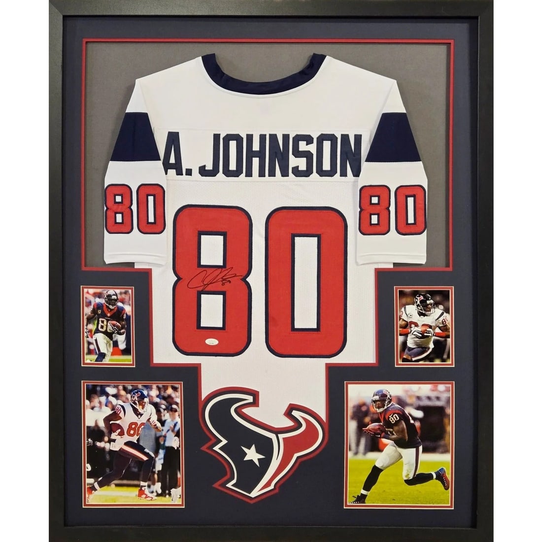 Andre Johnson Autographed Framed Jersey JSA Certified Houston Texans: Andre Johnson Autographed Framed Jersey JSA Certified Houston Texans This framed autographed jersey features Andre Johnson, a celebrated player from the Houston Texans. Authenticated by JSA, a top aut