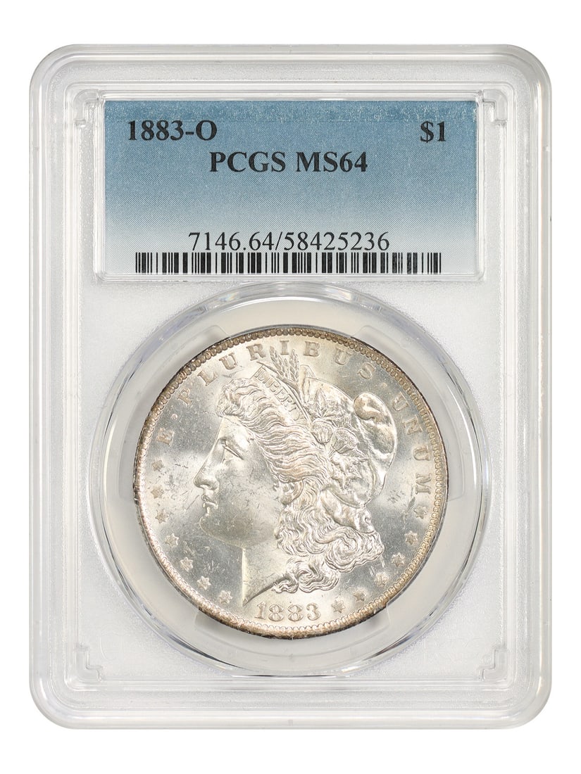 PCGS MS64 1883 O Morgan Silver Dollar $1 New Orleans Mint: PCGS MS64 1883 O Morgan Silver Dollar $1 New Orleans Mint 1883-O Morgan Dollar certified by PCGS in MS64 grade. This uncirculated New Orleans issue is a popular O-Mint release. The New Orleans Mint st