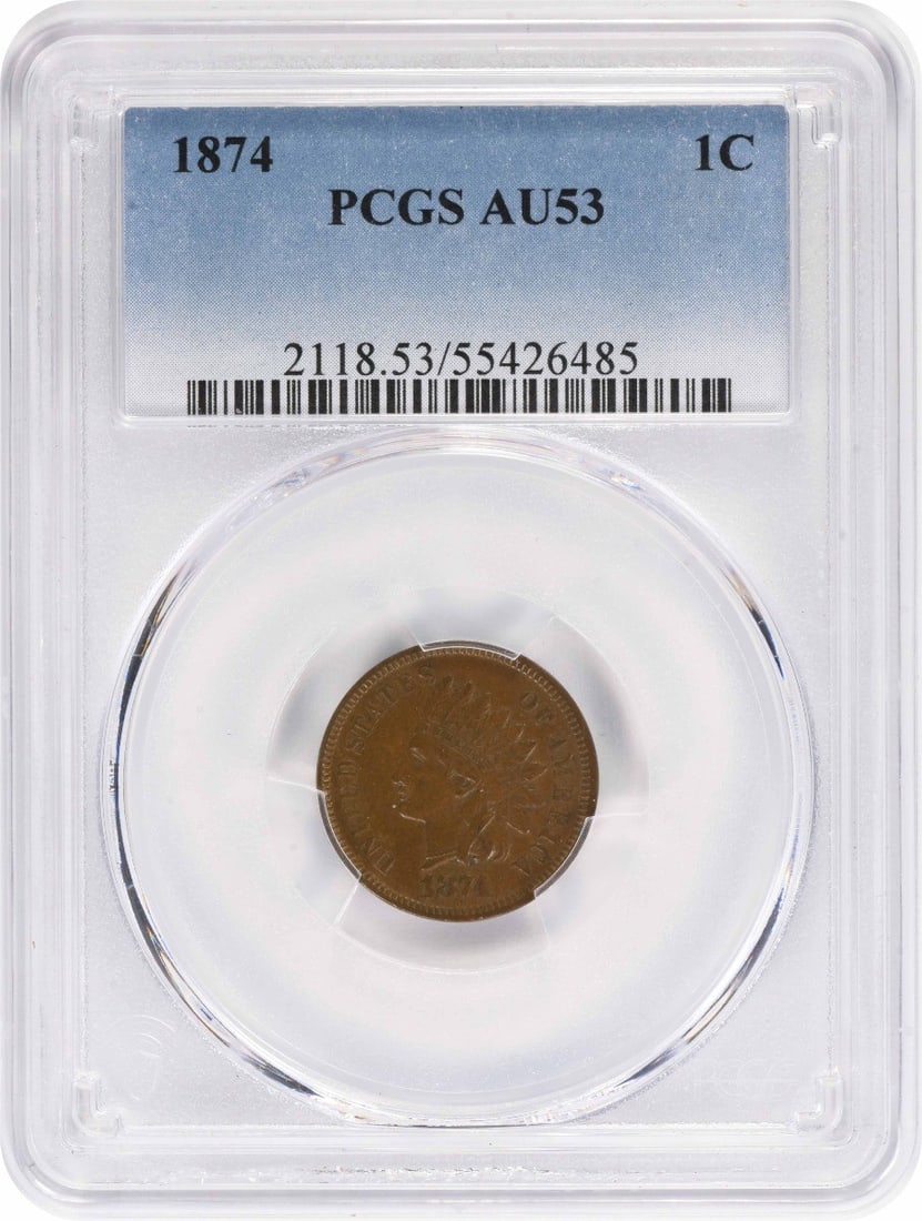 PCGS AU53 1874 Indian Head Small Cent Copper (1 of 2)