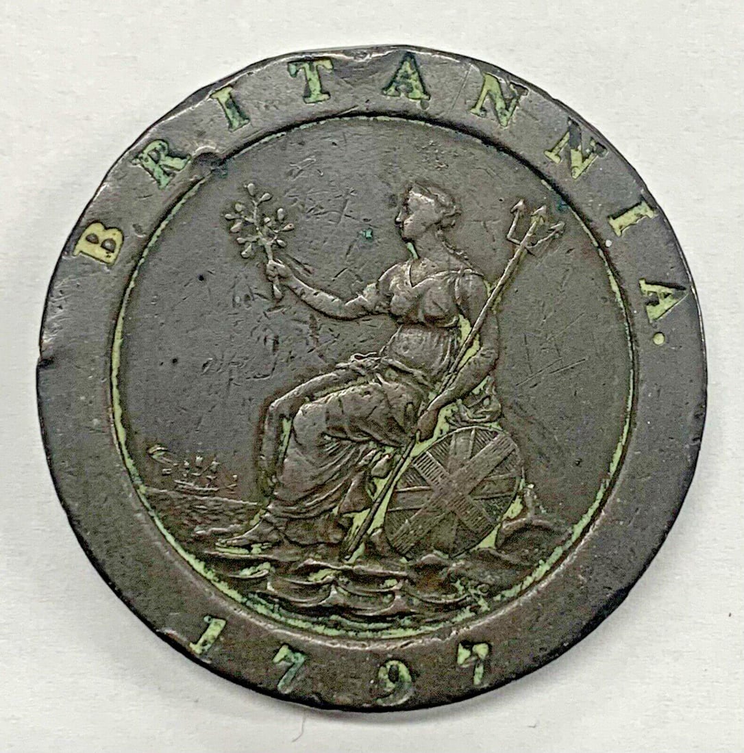 1797 United Kingdom Two Penny Copper Cartwheel Coin: 1797 United Kingdom Two Penny Copper Cartwheel Coin This is a 1797 Great Britain 2 Penny Copper Cartwheel coin. It is a circulated, pre-owned piece composed of copper and originates from the United Ki