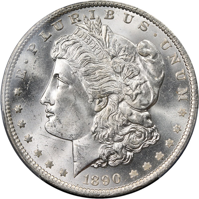 PCGS MS63 1890 O Morgan Silver Dollar Uncirculated: PCGS MS63 1890 O Morgan Silver Dollar Uncirculated 1890-O Morgan Silver Dollar graded PCGS MS63. This uncirculated coin is described as having superb eye appeal, fantastic luster, a strong strike, sup