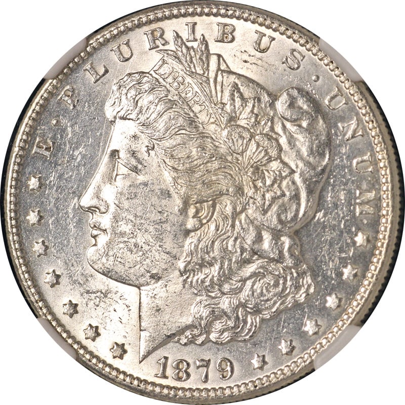 NGC MS61 1879-S Morgan Silver Dollar VAM 39 Rev 78: NGC MS61 1879-S Morgan Silver Dollar VAM 39 Rev 78 Original 1879-S Rev 78 Morgan Silver Dollar VAM 39 certified by NGC as MS61. This uncirculated silver coin is described as blast white with nice lust