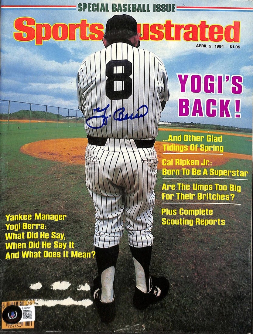 Autographed April 2 1984 Sports Illustrated Magazine Yogi Berra Beckett Certified: Autographed April 2 1984 Sports Illustrated Magazine Yogi Berra Beckett Certified This is an original Sports Illustrated magazine dated April 2, 1984, featuring a flawless blue permanent marker signat