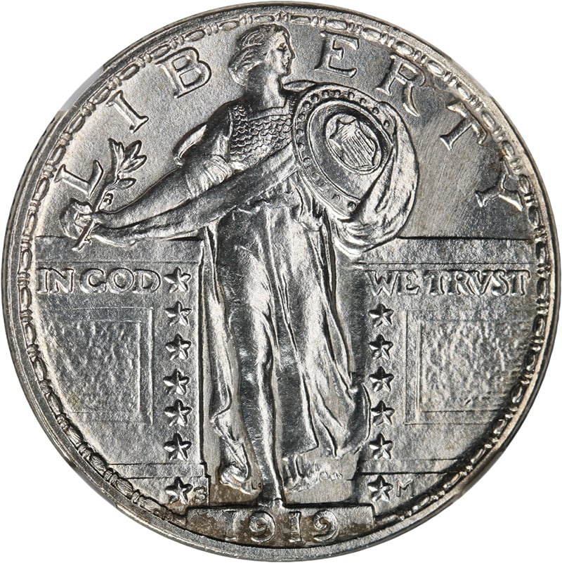 NGC MS64 FH 1919-S Standing Liberty Quarter Key Date Silver Coin: NGC MS64 FH 1919-S Standing Liberty Quarter Key Date Silver Coin 1919-S Standing Liberty Quarter certified by NGC as MS64 FH. This uncirculated silver coin is noted for strong eye appeal, bright white