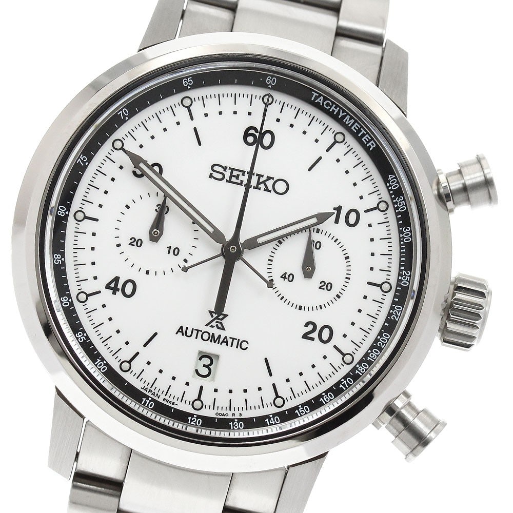 Seiko Prospex Speedtimer SBEC007 8R46-00A0 Automatic Chronograph Watch: Seiko Prospex Speedtimer SBEC007 8R46-00A0 Automatic Chronograph Watch Seiko Prospex Speedtimer Mechanical chronograph wristwatch from Japan. This men's automatic watch features a white dial with date