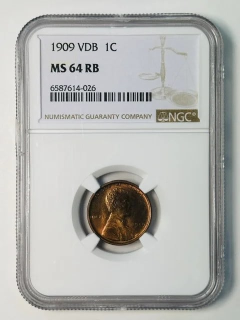 1909 Lincoln 1 Cent VDB Copper Coin NGC MS-64 RB (1 of 2)