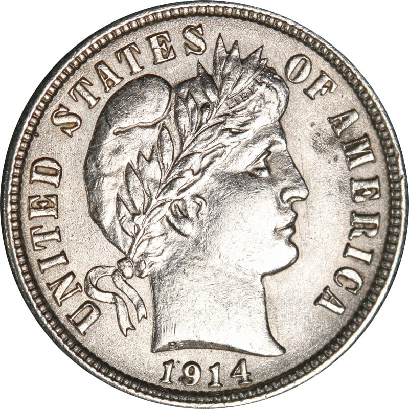 United States 1914 P Barber silver 10C coin (1 of 2)