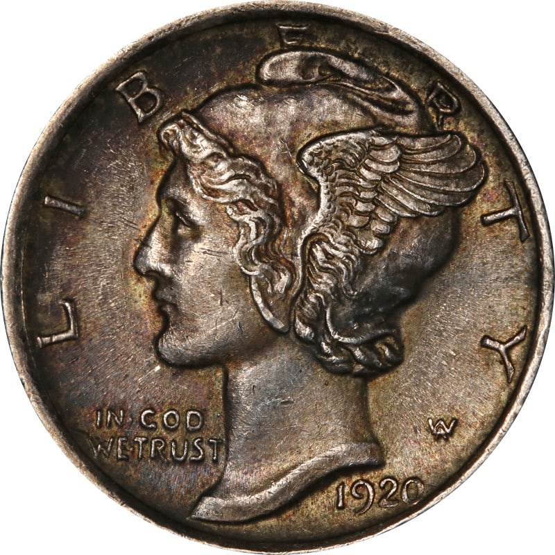 1920-P Mercury Dime Full Split Bands 90% Silver Coin: 1920-P Mercury Dime Full Split Bands 90% Silver Coin This 1920-P Mercury Dime features Full Split Bands, making it a notable collectible for coin enthusiasts. The coin has circulated wear, indicating 