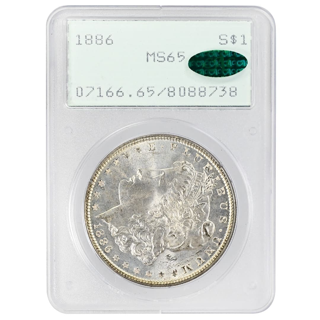 PCGS MS65 CAC 1886 Morgan $1 Silver Coin (1 of 2)