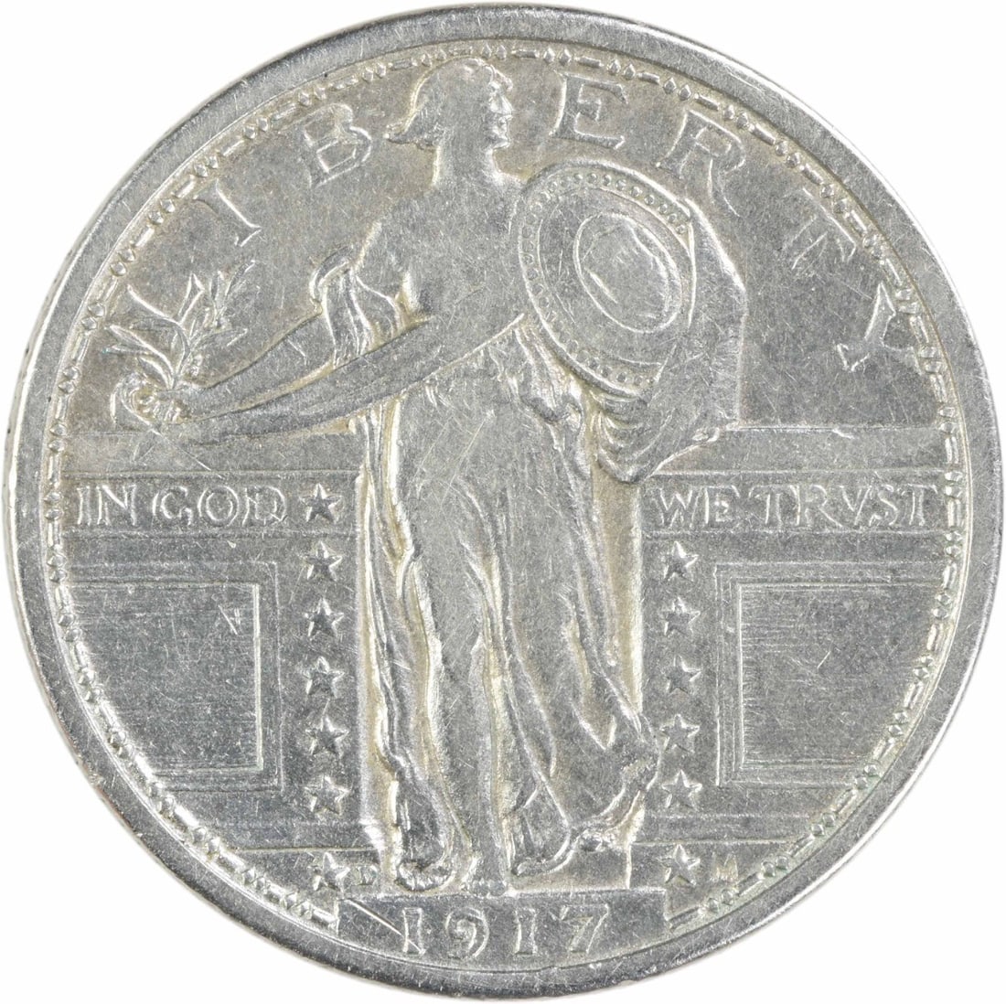 1917 D 25C Standing Liberty Quarter Silver VF Uncertified: 1917 D 25C Standing Liberty Quarter Silver VF Uncertified 1917-D Standing Liberty quarter, Type 1, in VF grade. This circulated silver 25C coin is uncertified and pre-owned. Specifications Year: 1917 