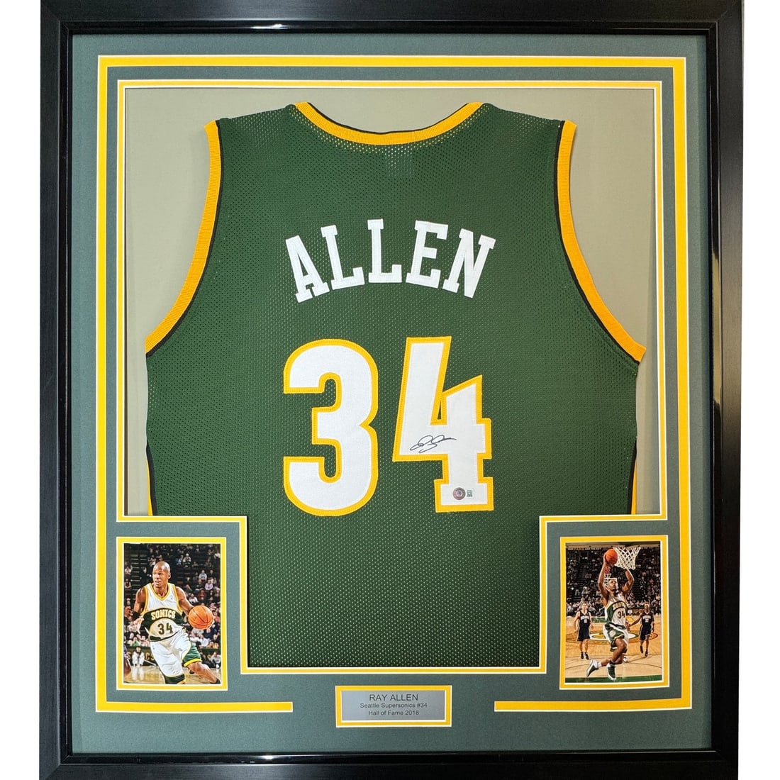 Ray Allen signed Seattle SuperSonics green framed jersey Beckett COA (1 of 2)