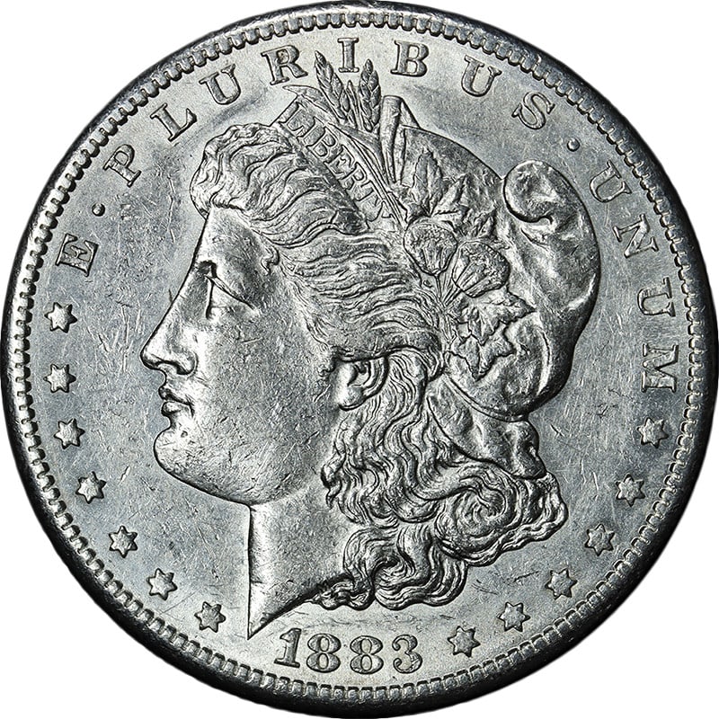 1883 S Morgan Silver Dollar AU BU Bright White Silver Coin: 1883 S Morgan Silver Dollar AU BU Bright White Silver Coin 1883-S Morgan Silver Dollar with Nice AU/BU grade, featuring bright white color, nice luster, a nice strike, and appealing surfaces. This pre