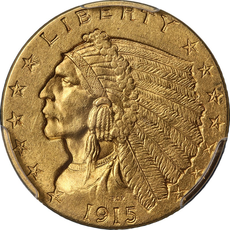 PCGS MS62 1915 Indian Head $2.50 Gold Coin (1 of 4)