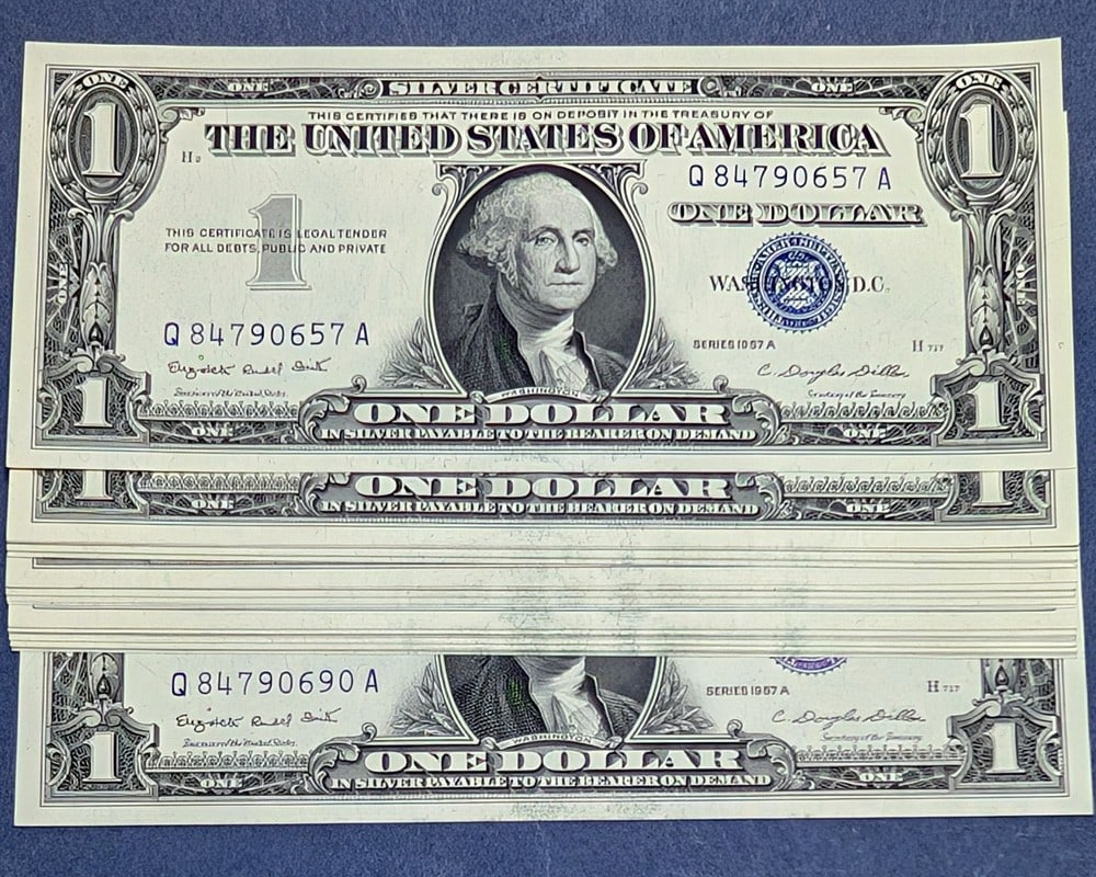34 Consecutive FR 1620 1957-A $1 Silver Certificates Q-A Block Superb Gem CU (1 of 2)