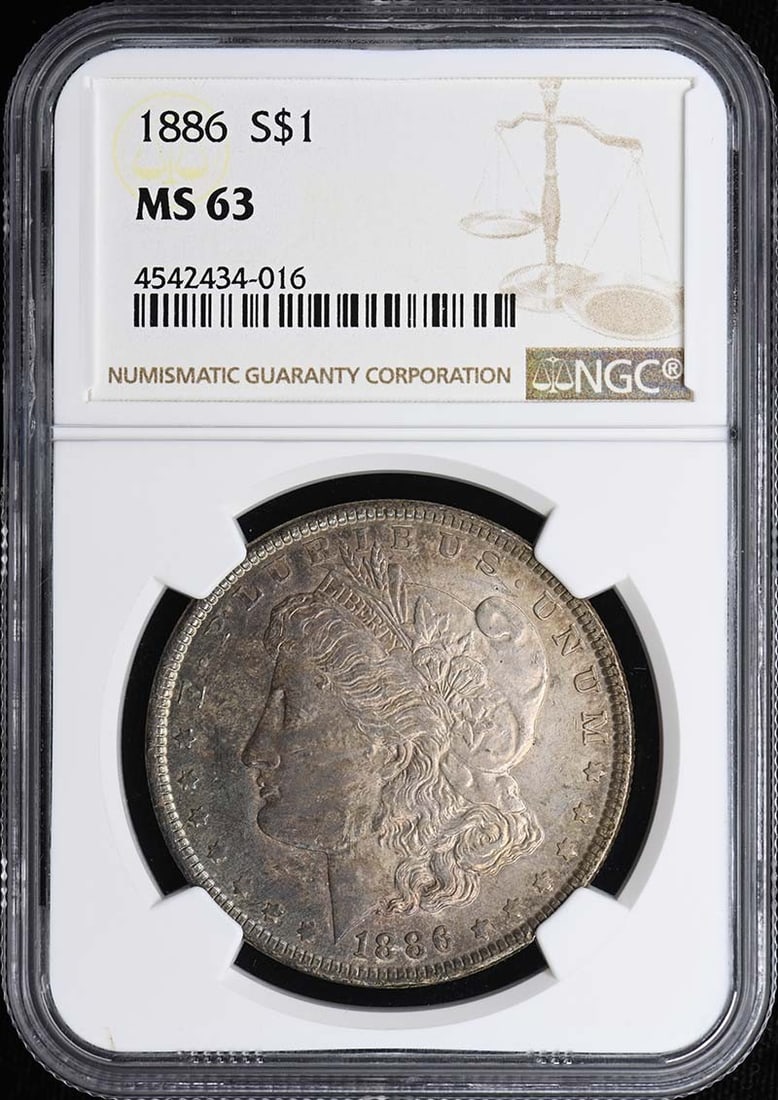 NGC MS63 1886 United States Morgan Dollar S$1: NGC MS63 1886 United States Morgan Dollar S$1 1886 Morgan Dollar certified by NGC and graded MS63. This pre-owned coin is uncirculated and features the Morgan Dollar denomination from the United State