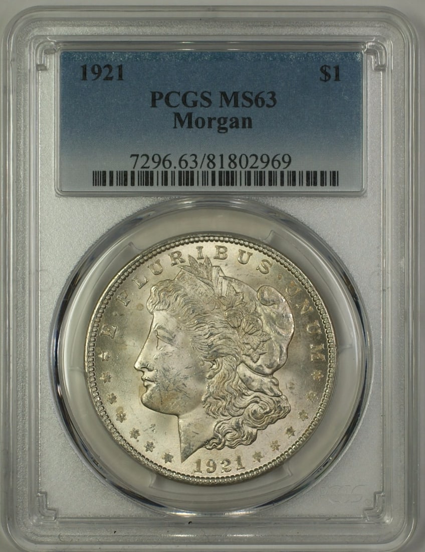 PCGS MS-63 1921 Morgan $1 Silver Dollar: PCGS MS-63 1921 Morgan $1 Silver Dollar 1921 Morgan Silver Dollar $1 coin certified by PCGS and graded MS-63. This United States coin is an uncirculated pre-owned example struck in silver. Specificati