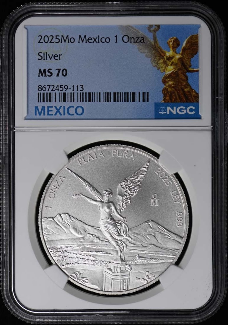 NGC MS70 2025 Mexico Onza Silver Libertad Coin: NGC MS70 2025 Mexico Onza Silver Libertad Coin 2025 Mexico Onza Silver Libertad certified by NGC and graded MS70. This pre-owned coin is listed in uncirculated condition and includes its certification