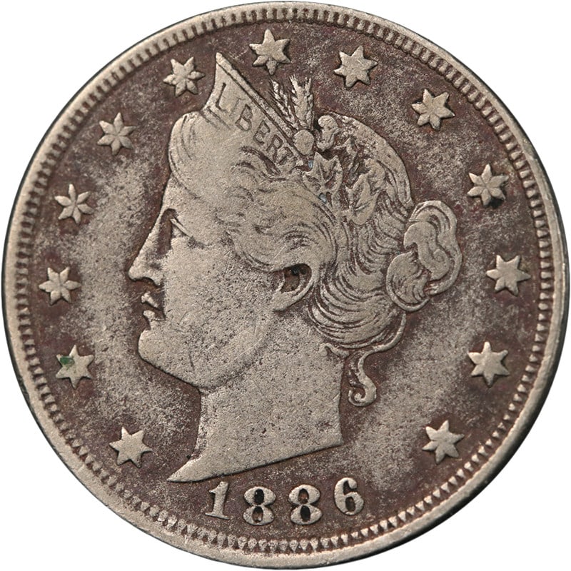 1886 United States Liberty V Nickel Key Date VF XF Details: 1886 United States Liberty V Nickel Key Date VF XF Details 1886 Liberty V Nickel with VF/XF Details grade. This circulated key date coin is noted for its decent eye appeal and nice strike, with a dark