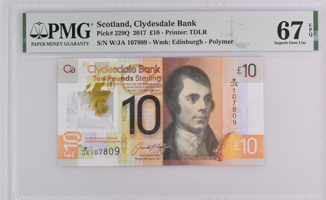 PMG 67 EPQ Scotland 10 Pounds 2017 Clydesdale Bank Pick 229Q (1 of 2)