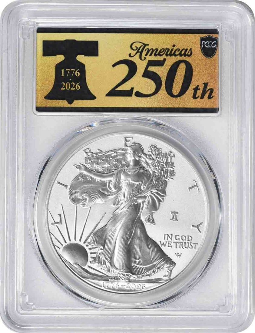PCGS SP69 FS 2026-W American Silver Eagle 250 Privy 1 oz: PCGS SP69 FS 2026-W American Silver Eagle 250 Privy 1 oz 2026-W American Silver Eagle coin graded SP69 by PCGS. This special strike issue contains 1 oz of .999 fine silver and is listed in pre-owned c