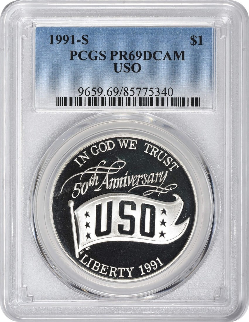 PCGS PR69DCAM 1991-S USO Silver Commemorative Dollar Proof Coin (1 of 2)