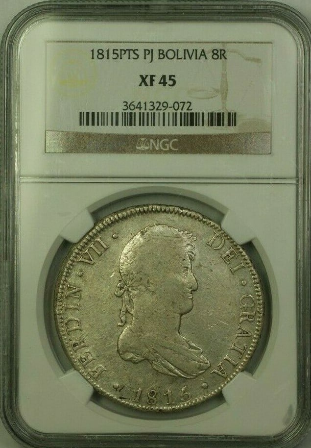 Bolivia 1815 8 Reales Silver Coin NGC XF 45 PTS PJ (1 of 2)