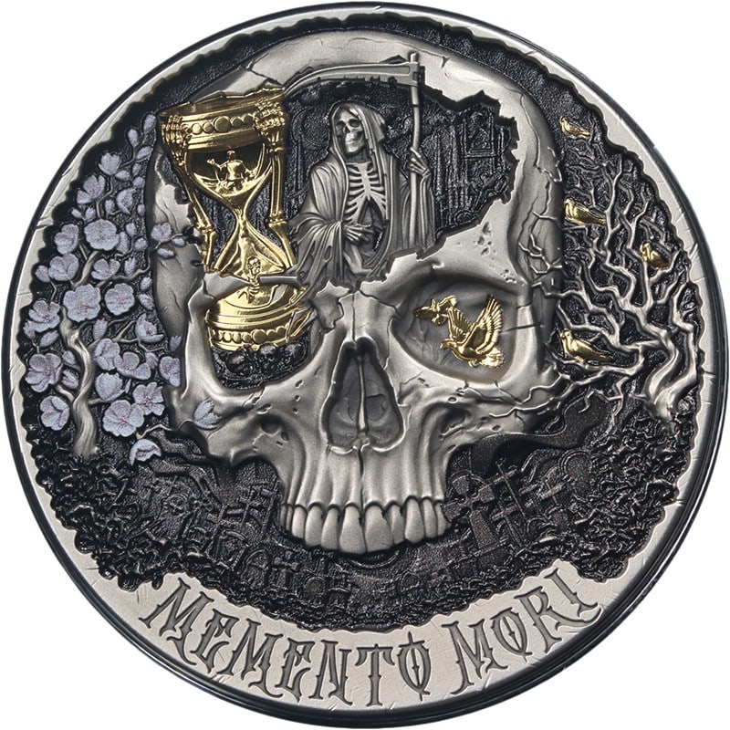 2026 Cameroon Memento Mori 2 oz .999 Silver Coin High Relief Gold Gilded (1 of 3)
