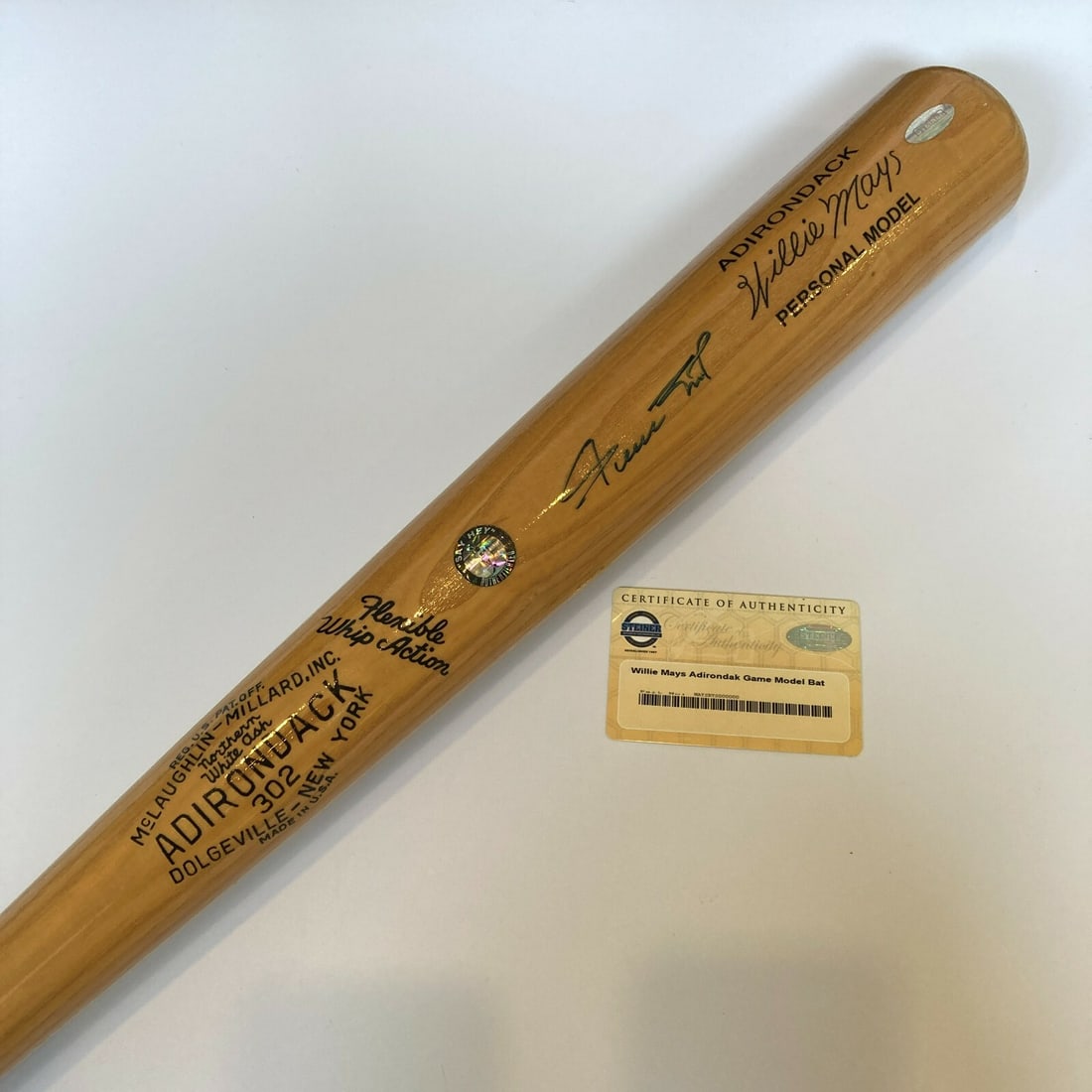 Willie Mays Signed Adirondack Baseball Bat PSA DNA Steiner COA: Willie Mays Signed Adirondack Baseball Bat PSA DNA Steiner COA This is an original Willie Mays Adirondack game model baseball bat, measuring 33 inches in length, autographed by the legendary player hi