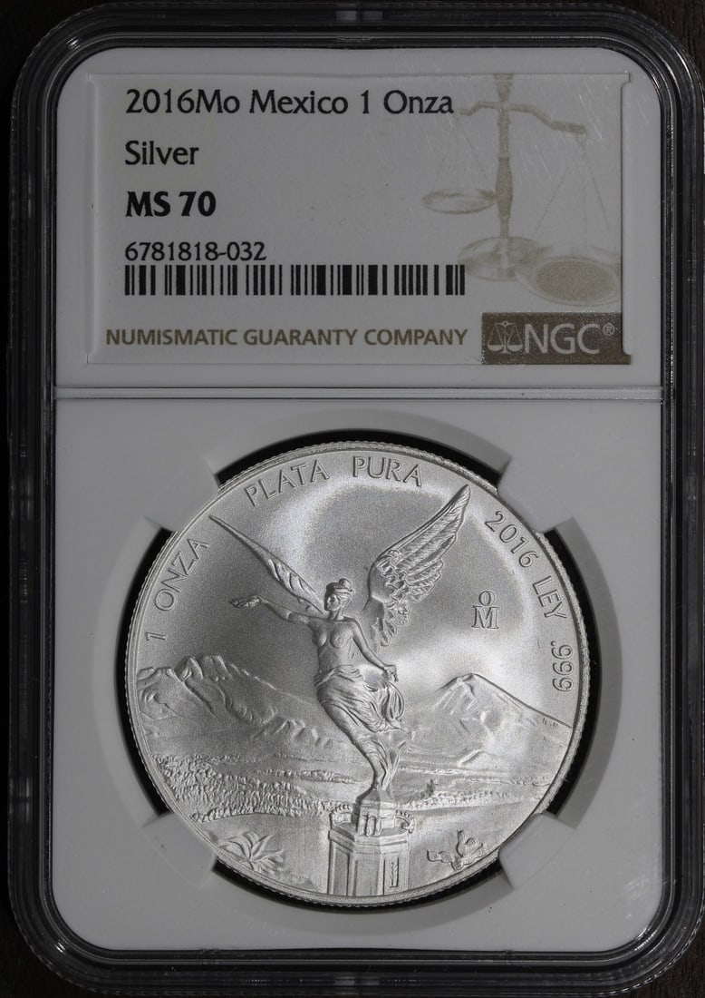 Mexico 2016-Mo 1 oz Silver Libertad Onza MS70 NGC Coin: Mexico 2016-Mo 1 oz Silver Libertad Onza MS70 NGC Coin 2016-Mo Mexico 1 oz Silver Libertad Onza coin graded MS 70 by NGC. This pre-owned Mexican Libertad is struck in .999 fine silver and contains 1 t