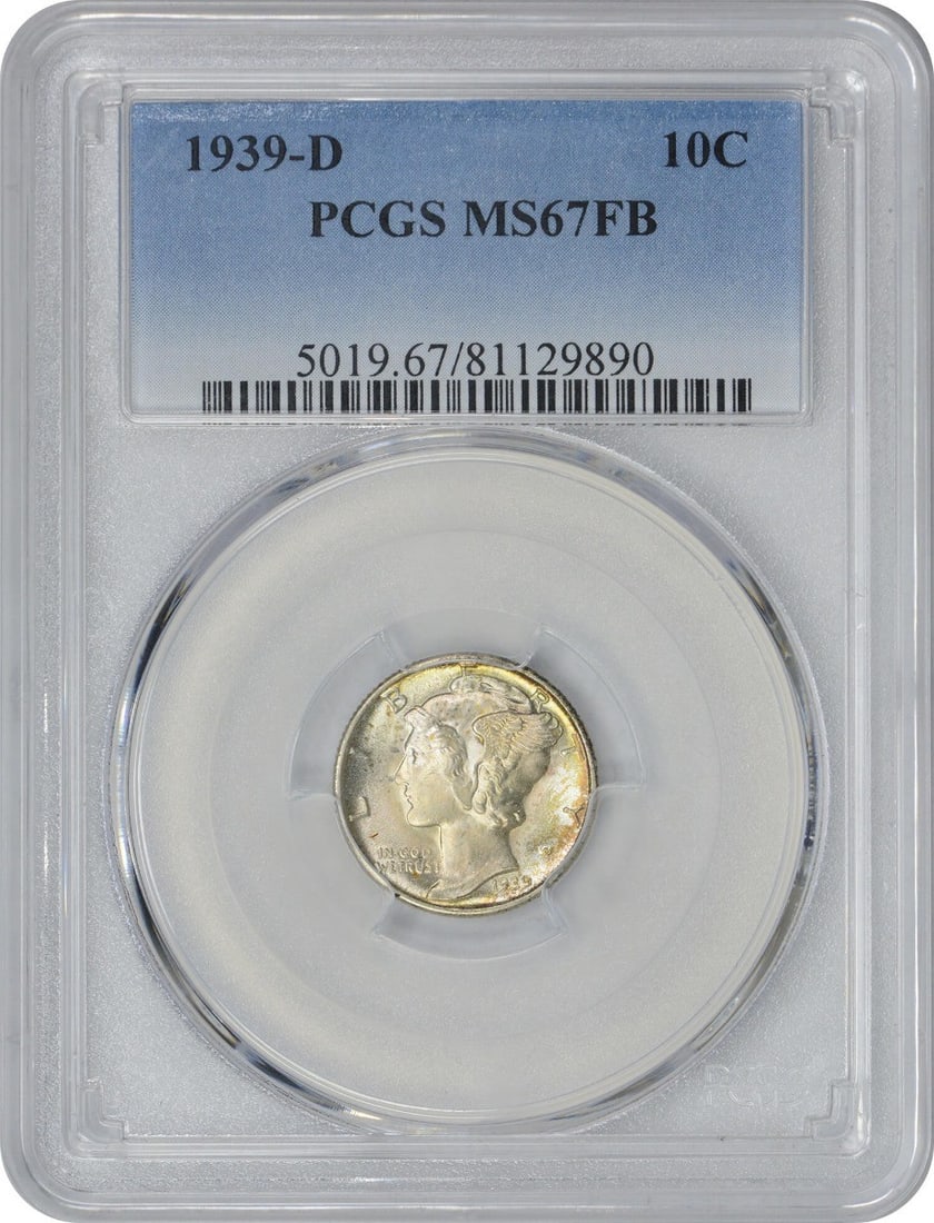 PCGS MS67FB 1939-D Mercury 10C Silver Dime (1 of 2)