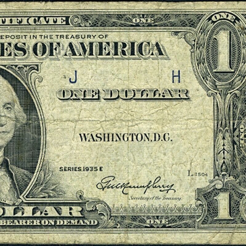 1935-E $1 Silver Certificate Fr. 1614 Obstructed Printing Error Fine (1 of 4)